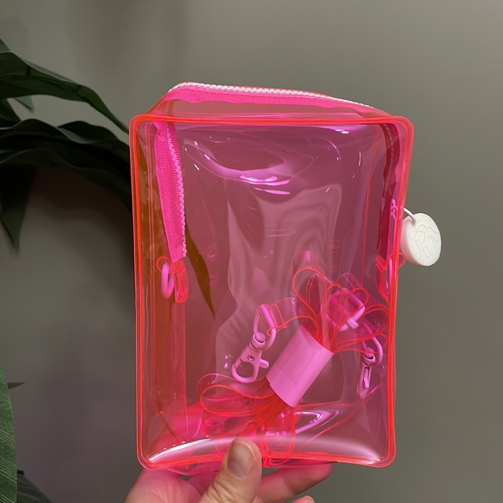 New Makeup Bag Case Strap Neon Pink Transparent Clear Travel Festival Purse Rave